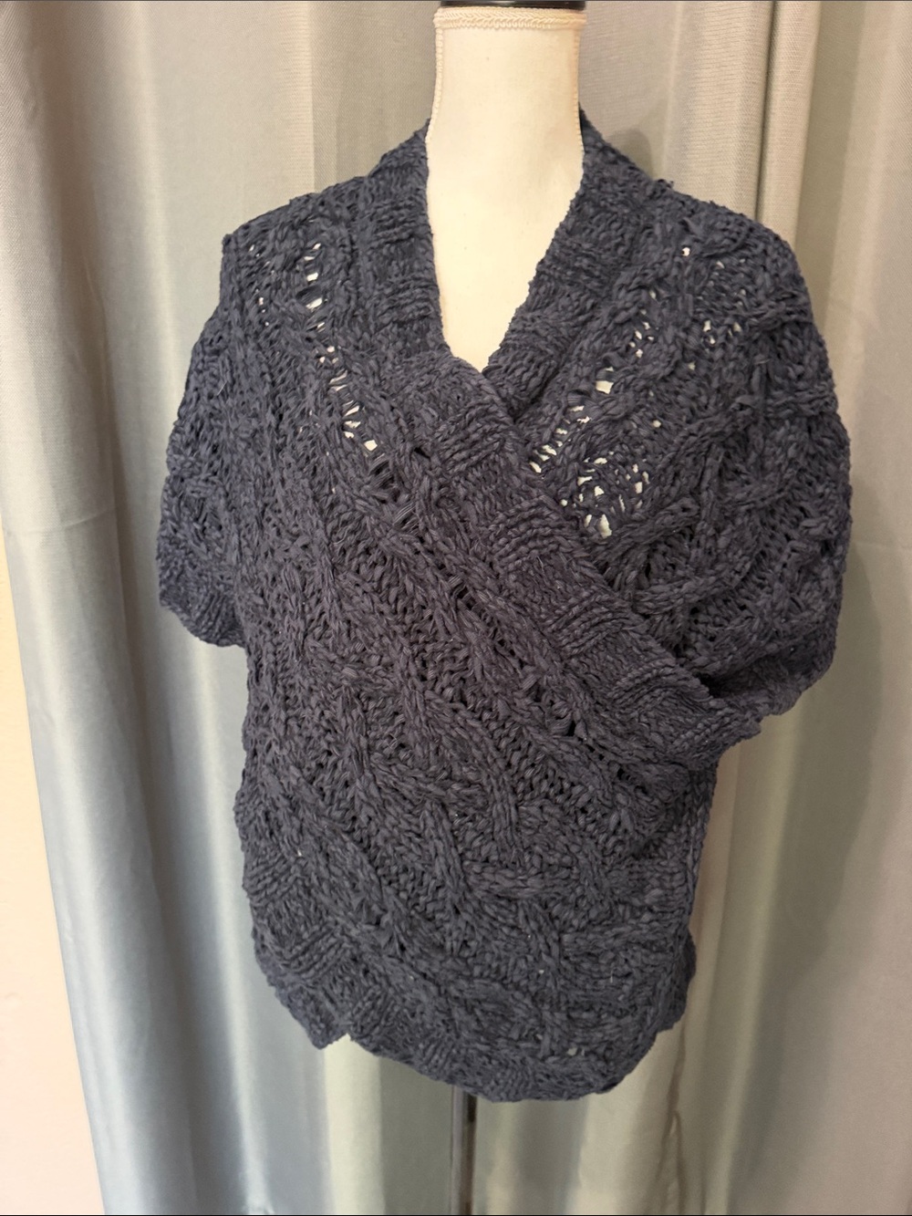 Anthropologie Wrap Navy Cable-Knit Women's Sweater M/L